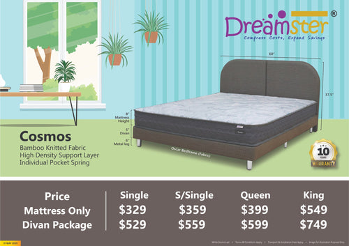 Dreamster Cosmos Individual Pocketed Spring Mattress Bundle