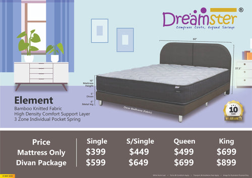 Dreamster Element 3 Zone Individual Pocketed Spring Mattress