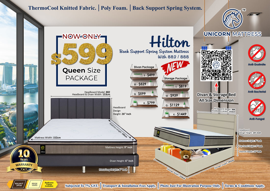 Unicorn Hilton Back Support Spring System Mattress + Bedframe Bundle
